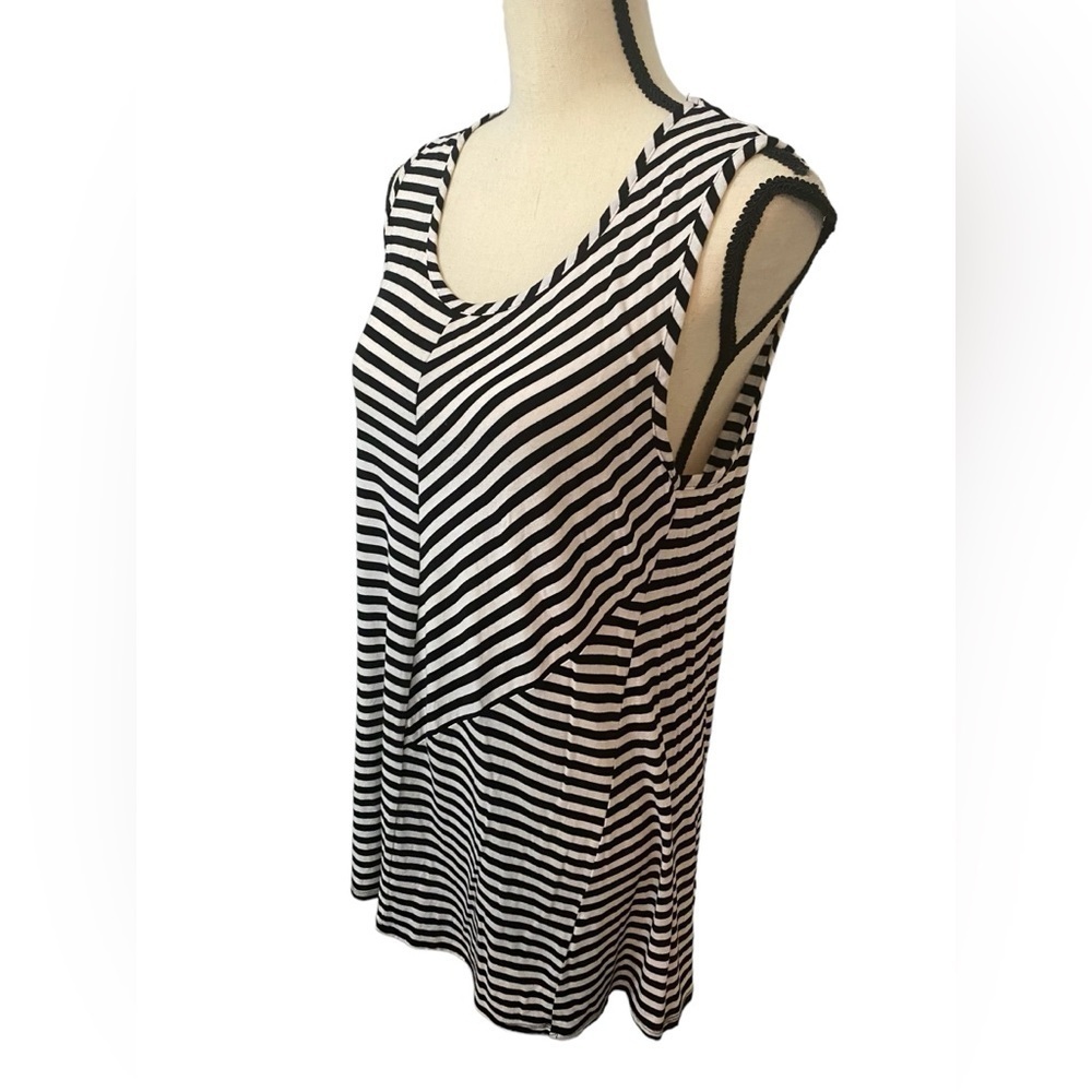 Vince Camuto Black and Blue Striped Dress Sz Large - Picture 2 of 10